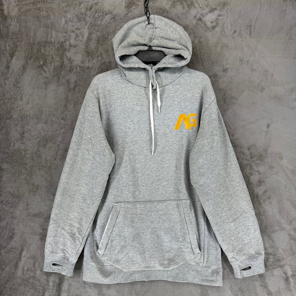 Analog AG Crux Hoodie Mens Medium Gray Yellow Logo Fleece Pullover 172361